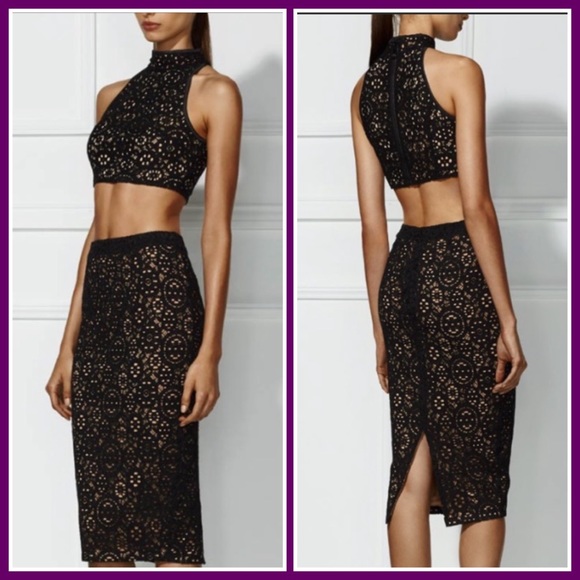 MISHA Melody Stretch Black/Nude MIDI Dress Set XS